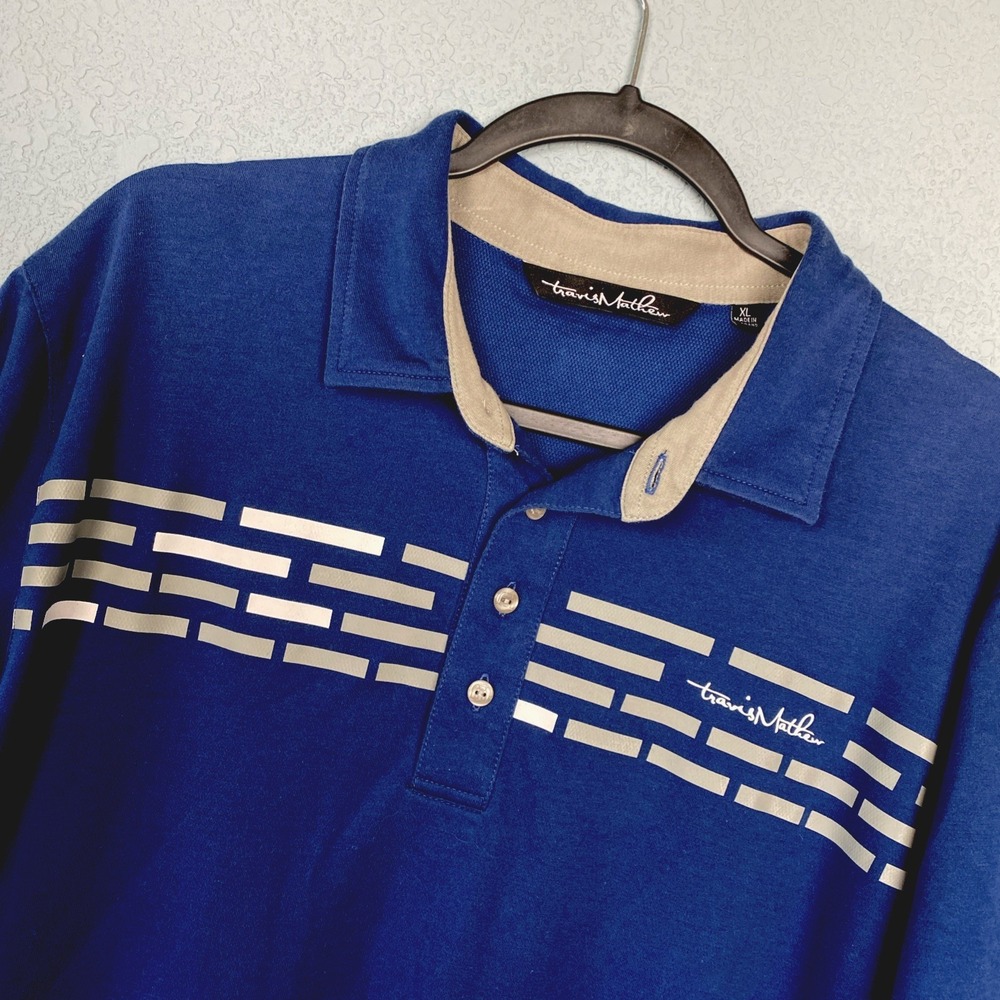 Travis Mathew Polo‎ Shirt Mens XL Navy Stripe Pima Cotton Performance Stretch